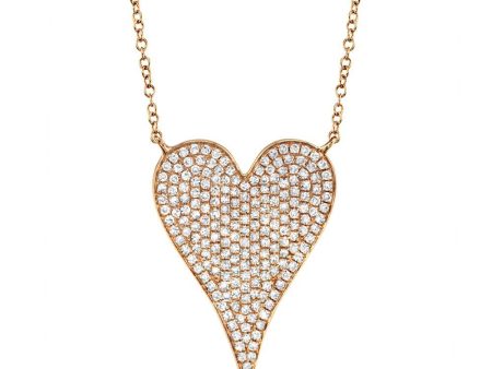 14k Gold Diamond Pave Heart Necklace. Available in 4 Diamond Weights in White, Rose or Yellow For Discount