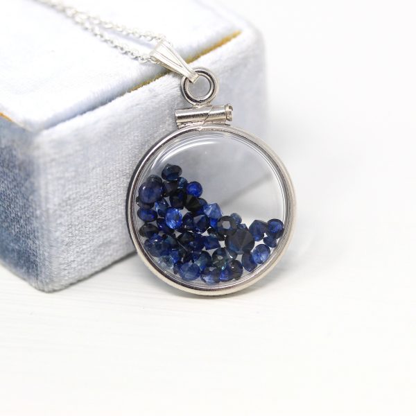 Sapphire Shaker Locket - MJV Handcrafted Sterling Silver Genuine Gems Clear Pendant - 2.5 Carats TW Blue Round Gemstone September Birthstone Online