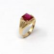 Created Ruby Ring - Retro 10k Yellow Gold Faceted 2.05 ct Rectangular Stone - Vintage Circa 1960s Size 5 3 4 New Old Stock Statement Jewelry on Sale