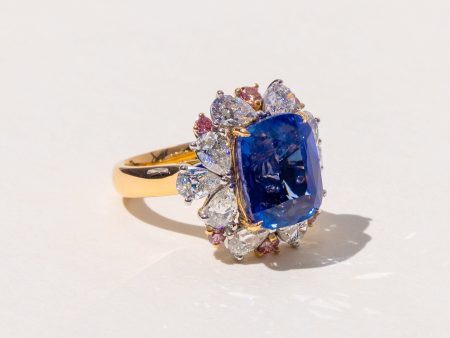 Isla Cushion Cut Sapphire Halo Cluster Ring For Cheap