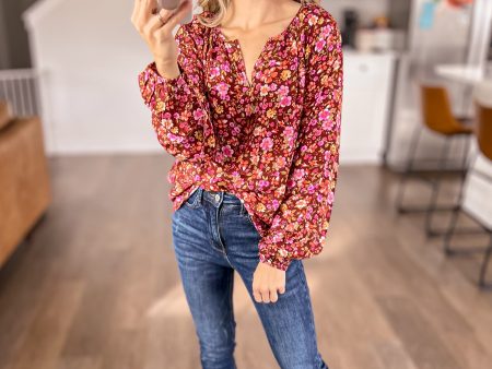 Brunch Blouse in Rust Floral For Sale