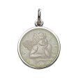 Sterling Silver Enamel Cherub Round Medal Hot on Sale