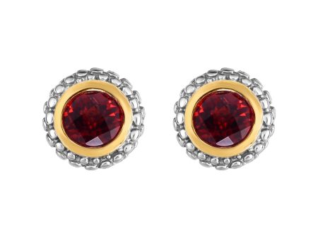 Sterling Silver & 18K Gold Popcorn Garnet Stud Earrings Sale