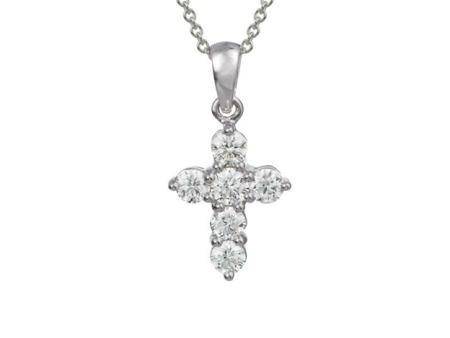 14k White Gold 0.91Ct Diamond Cross Pendant For Cheap