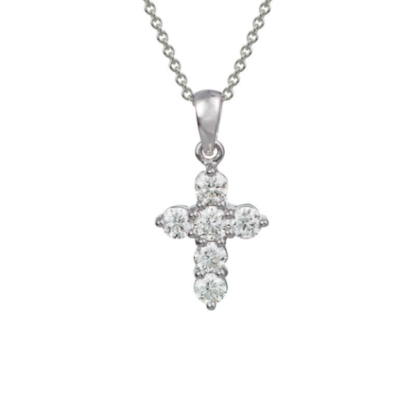 14k White Gold 0.91Ct Diamond Cross Pendant For Cheap