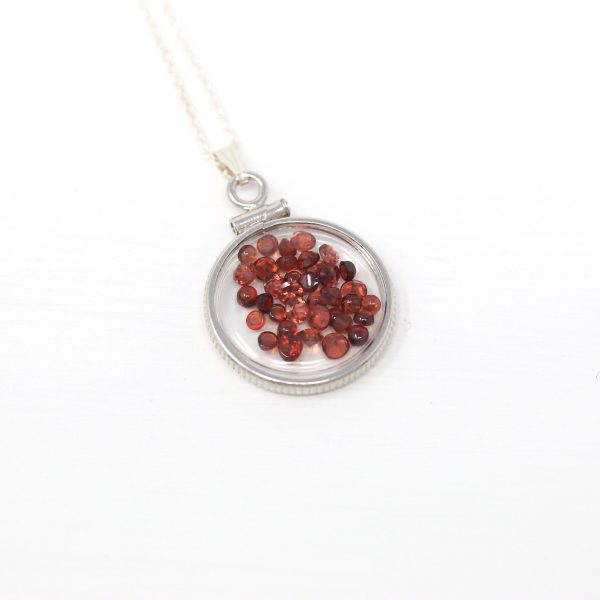 Garnet Shaker Locket - Handcrafted Sterling Silver Genuine Gems Clear Pendant - New 2.5 CTW Red Round Gemstones January Birthstone Jewelry For Discount