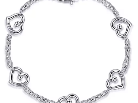 Gabriel Sterling Silver Heart Station Bracelet 7 Inch Online Hot Sale