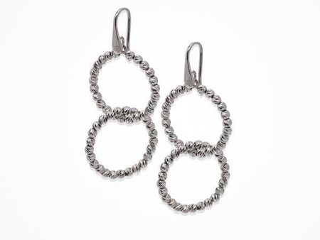 Sterling Silver Rhodium Plated Dangle Earring with Interlocking Rings on Sale