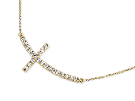 14k Gold 0.15Ct Curved Diamond Cross Necklace, available in White and Yellow Gold Sale