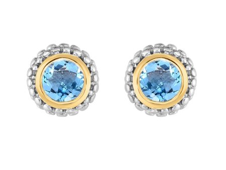 Sterling Silver & 18K Gold Popcorn Blue Topaz Stud Earrings For Sale