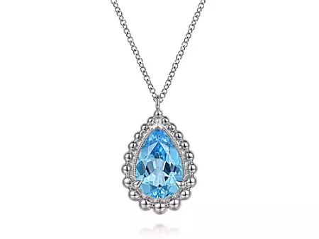 Gabriel Sterling Silver Faceted Swiss Blue Topaz Pear Shape Bujukan Necklace Supply