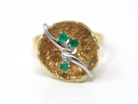 Genuine Emerald Ring - Vintage Modernist 14k Yellow & White Gold Green Gem Statement - Circa 1970s Era Size 9 Germany 70s Fine Jewelry Online