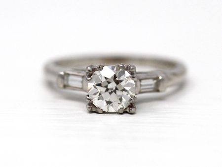 1.05 ct Diamond Engagement Ring - 1950s Platinum Round Cut & Baguette Diamond - Size 6 3 4 Dated 1954 Mid Century GIA Report Fine Jewelry Online Hot Sale