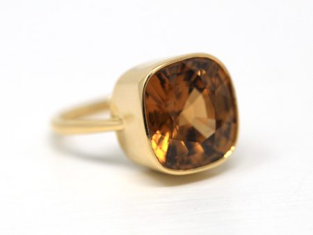 10.07 ct Gold Zircon Ring - 18k Yellow Gold Bezel Set Orange Brown Gemstone - Modern Size 6 Cushion Statement Fine Cocktail Jewelry Online Hot Sale