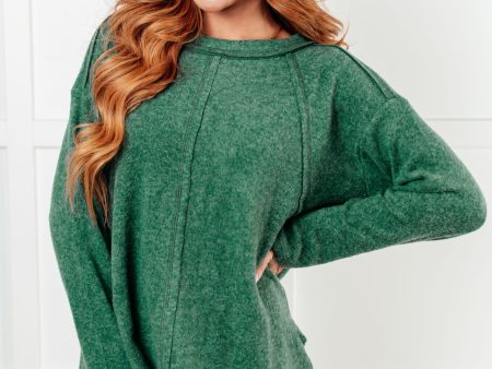 Cozy Day Brushed Hacci Sweater in Dark Green on Sale