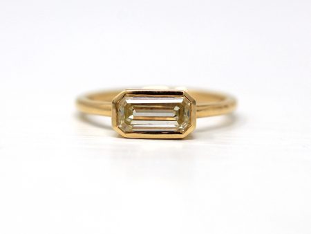 1.40 ct Emerald Cut Diamond Engagement Ring - 18k Yellow Gold Bezel East West Modern Setting - Recycled Vintage Diamond GIA Report Jewelry on Sale