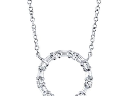 14k 0.29Ct Baguette and Round Diamond Circle Necklace, Available in White, Rose and Yellow Gold Fashion