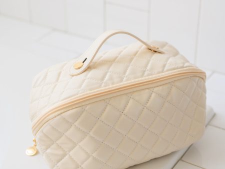 Large Capacity Quilted Makeup Bag in Cream Discount