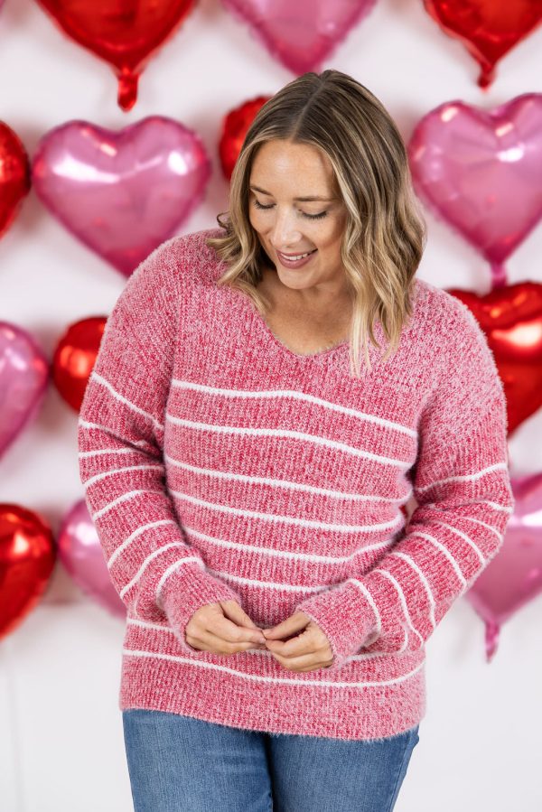 Cozy Striped Sweater - Red For Discount