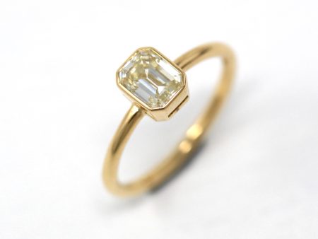 1.15 ct Emerald Cut Diamond Engagement Ring - 18k Yellow Gold Bezel Set Vintage Recycled Gem - Size 6 1 4 Fine Bridal Classic Jewelry For Discount