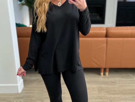 Buttery Soft V-Neck Long Sleeve Loungewear Set in Black Online