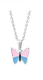 Sterling Silver Butterfly Pendant pink blue Online now