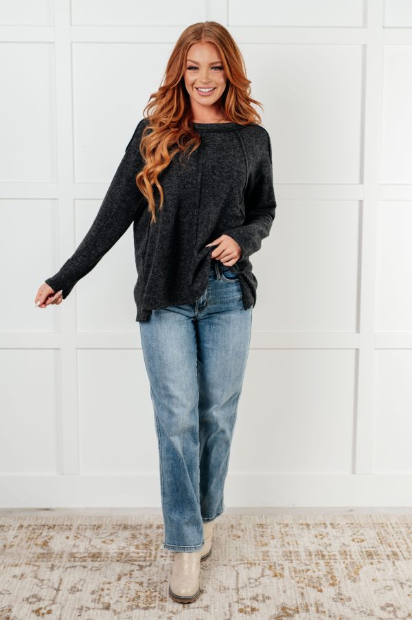 Cozy Day Brushed Hacci Sweater in Black Fashion