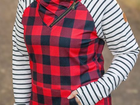 Zoey ZipCowl - Buffalo Plaid and Oatmeal Stripes Fashion