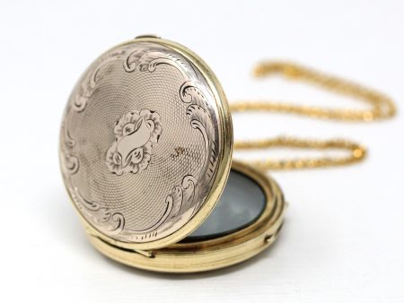 Antique Watch Locket - Victorian Gold Filled Case Engine Turned Flower Pendant Pocket Fob - Circa 1890s Era Quad Fashion Accessory Jewelry Online Hot Sale