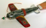 Occupied Japan Tin Flagged Airplanes and Bamboo Flying Stick on Sale